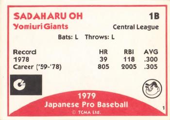 1979 TCMA Japanese Pro Baseball #1 Sadaharu Oh Back