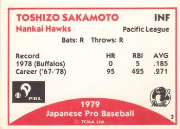 1979 TCMA Japanese Pro Baseball #3 Toshizo Sakamoto Back