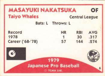 1979 TCMA Japanese Pro Baseball #6 Masayuki Nakatsuka Back