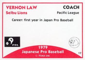 1979 TCMA Japanese Pro Baseball #17 Vernon Law Back