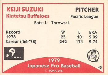 1979 TCMA Japanese Pro Baseball #45 Keiji Suzuki Back