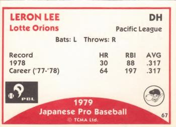 1979 TCMA Japanese Pro Baseball #67 Leron Lee Back