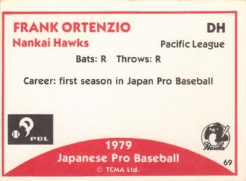 1979 TCMA Japanese Pro Baseball #69 Frank Ortenzio Back