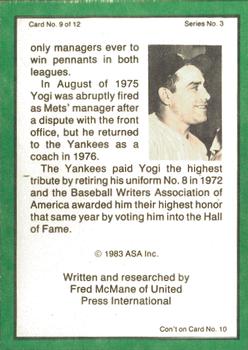 1983 ASA The Yogi Berra Story #9 Yogi Berra / Bill Dickey / Elston Howard / Thurman Munson Back