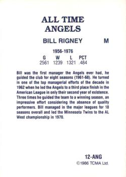 1986 TCMA All-Time California Angels - Color #12-ANG Bill Rigney Back