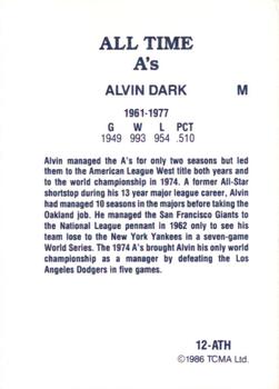 1986 TCMA All-Time Oakland Athletics - Color #12-ATH Alvin Dark Back
