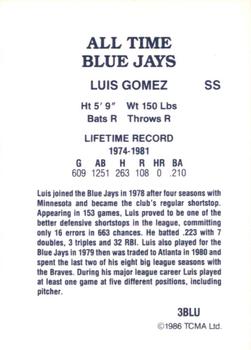 1986 TCMA All-Time Toronto Blue Jays - Color #3-BLU Luis Gomez Back