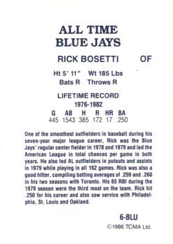 1986 TCMA All-Time Toronto Blue Jays - Color #6-BLU Rick Bosetti Back
