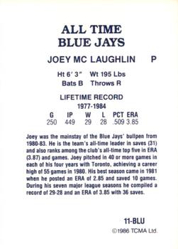 1986 TCMA All-Time Toronto Blue Jays - Color #11-BLU Joey McLaughlin Back