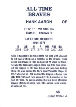 1986 TCMA All-Time Atlanta Braves #5B Hank Aaron Back
