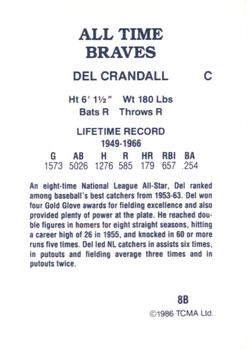 1986 TCMA All-Time Atlanta Braves #8B Del Crandall Back