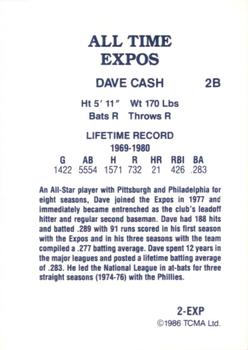 1986 TCMA All-Time Montreal Expos - Color #2-EXP Dave Cash Back