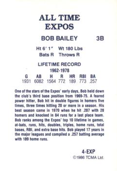 1986 TCMA All-Time Montreal Expos - Color #4-EXP Bob Bailey Back