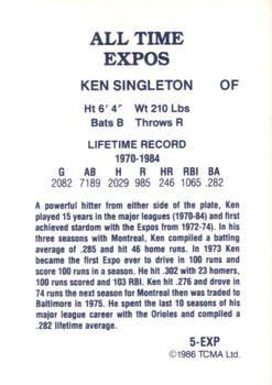 1986 TCMA All-Time Montreal Expos - Color #5-EXP Ken Singleton Back