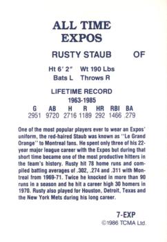 1986 TCMA All-Time Montreal Expos - Color #7-EXP Rusty Staub Back