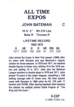 1986 TCMA All-Time Montreal Expos - Color #8-EXP John Bateman Back