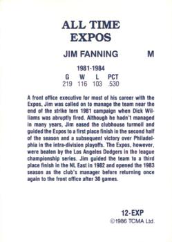 1986 TCMA All-Time Montreal Expos - Color #12-EXP Jim Fanning Back