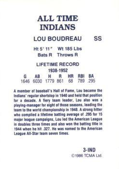 1986 TCMA All-Time Cleveland Indians - Color #3-IND Lou Boudreau Back