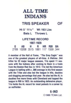 1986 TCMA All-Time Cleveland Indians - Color #6-IND Tris Speaker Back