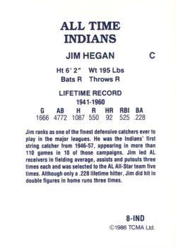 1986 TCMA All-Time Cleveland Indians - Color #8-IND Jim Hegan Back