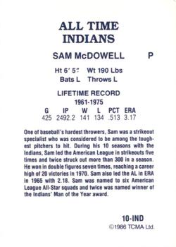 1986 TCMA All-Time Cleveland Indians - Color #10-IND Sam McDowell Back