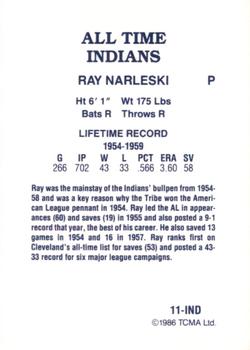 1986 TCMA All-Time Cleveland Indians - Color #11-IND Ray Narleski Back