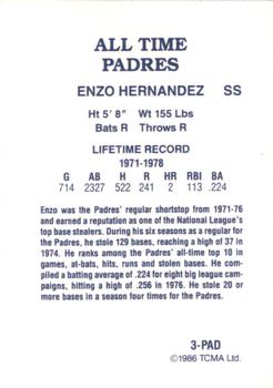 1986 TCMA All-Time San Diego Padres - Color #3-PAD Enzo Hernandez Back