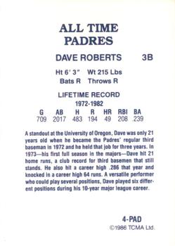 1986 TCMA All-Time San Diego Padres - Color #4-PAD Dave Roberts Back