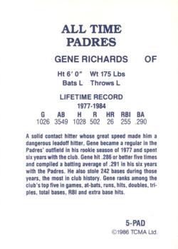 1986 TCMA All-Time San Diego Padres - Color #5-PAD Gene Richards Back