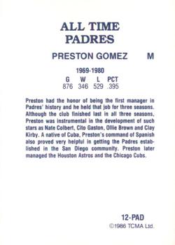 1986 TCMA All-Time San Diego Padres - Color #12-PAD Preston Gomez Back