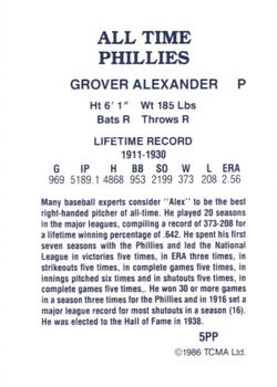 1986 TCMA All-Time Philadelphia Phillies #5PP Grover Cleveland Alexander Back
