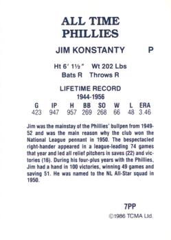 1986 TCMA All-Time Philadelphia Phillies #7PP Jim Konstanty Back