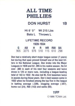 1986 TCMA All-Time Philadelphia Phillies #11PP Don Hurst Back