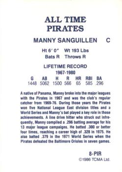 1986 TCMA All-Time Pittsburgh Pirates - Color #8-PIR Manny Sanguillen Back