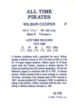 1986 TCMA All-Time Pittsburgh Pirates - Color #10-PIR Wilbur Cooper Back