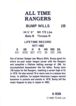 1986 TCMA All-Time Texas Rangers - Color #6-RAN Bump Wills Back