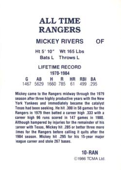 1986 TCMA All-Time Texas Rangers - Color #10-RAN Mickey Rivers Back