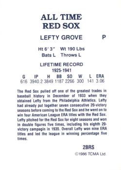 1986 TCMA All-Time Boston Red Sox #2BRS Lefty Grove Back