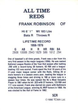 1986 TCMA All-Time Cincinnati Reds #5CR Frank Robinson Back
