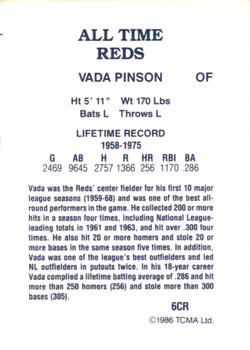 1986 TCMA All-Time Cincinnati Reds #6CR Vada Pinson Back