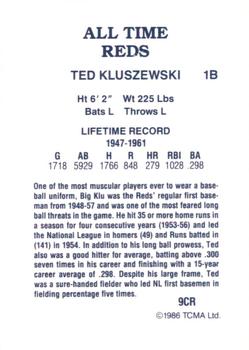 1986 TCMA All-Time Cincinnati Reds #9CR Ted Kluszewski Back