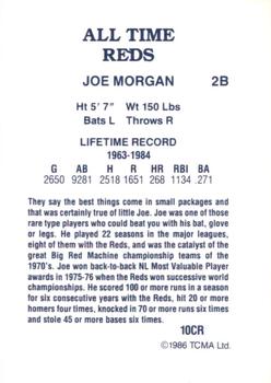 1986 TCMA All-Time Cincinnati Reds #10CR Joe Morgan Back