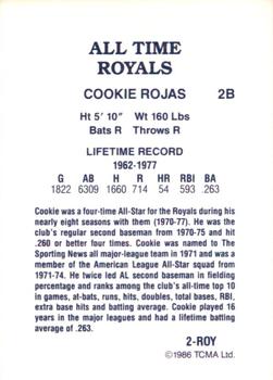 1986 TCMA All-Time Kansas City Royals - Color #2-ROY Cookie Rojas Back