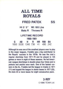 1986 TCMA All-Time Kansas City Royals - Color #3-ROY Fred Patek Back
