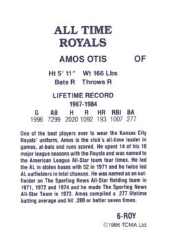 1986 TCMA All-Time Kansas City Royals - Color #6-ROY Amos Otis Back
