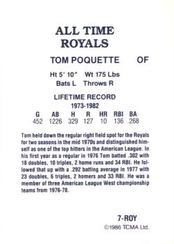 1986 TCMA All-Time Kansas City Royals - Color #7-ROY Tom Poquette Back
