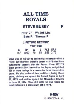 1986 TCMA All-Time Kansas City Royals - Color #9-ROY Steve Busby Back