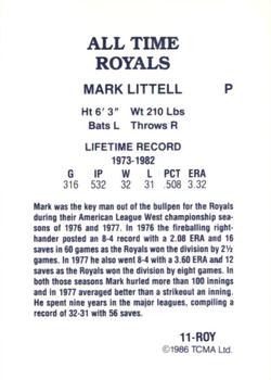 1986 TCMA All-Time Kansas City Royals - Color #11-ROY Mark Littell Back