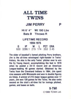 1986 TCMA All-Time Minnesota Twins - Color #9-TWI Jim Perry Back