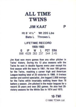 1986 TCMA All-Time Minnesota Twins - Color #10-TWI Jim Kaat Back